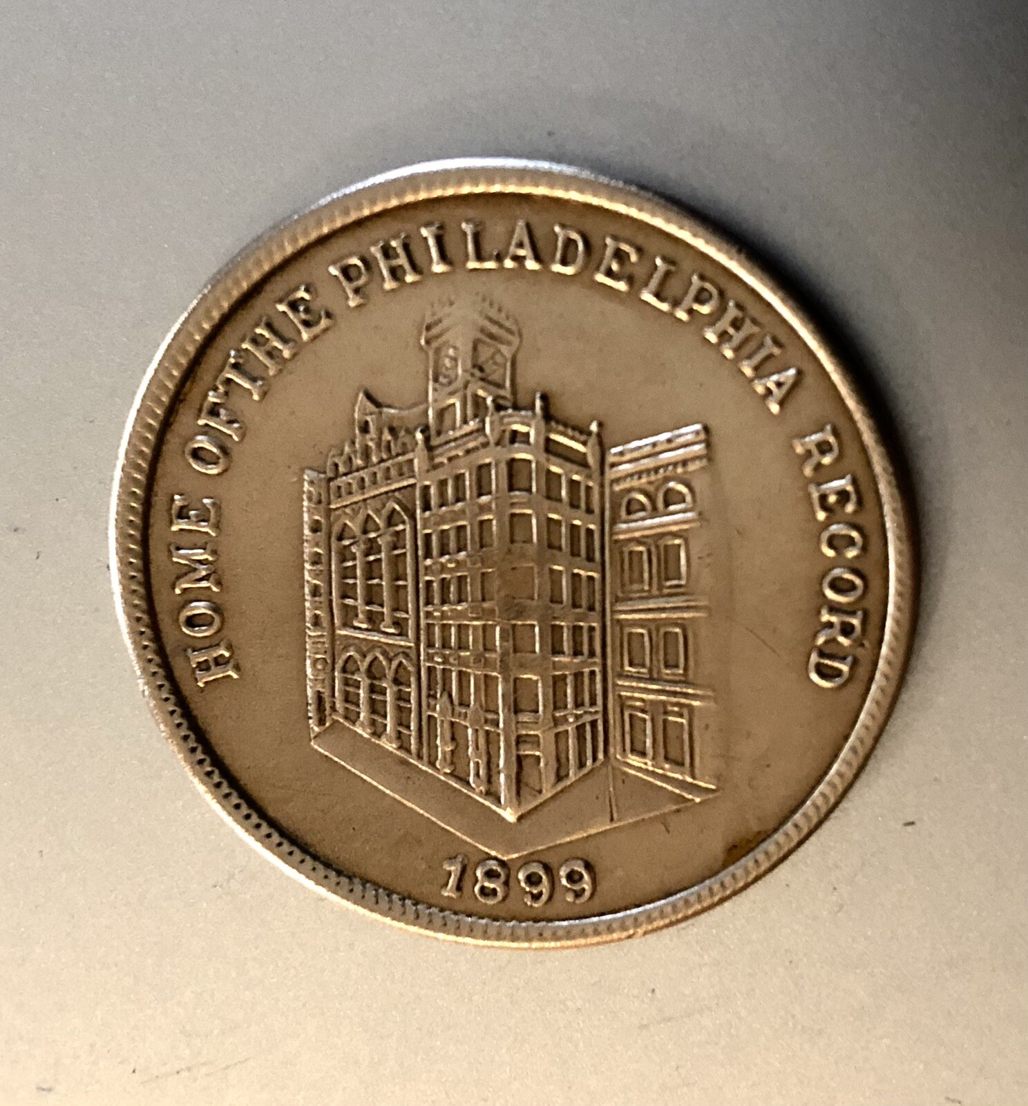 VTG Philadelphia PA Brass Token: Home of Philadelphia Record Newspaper & DOI