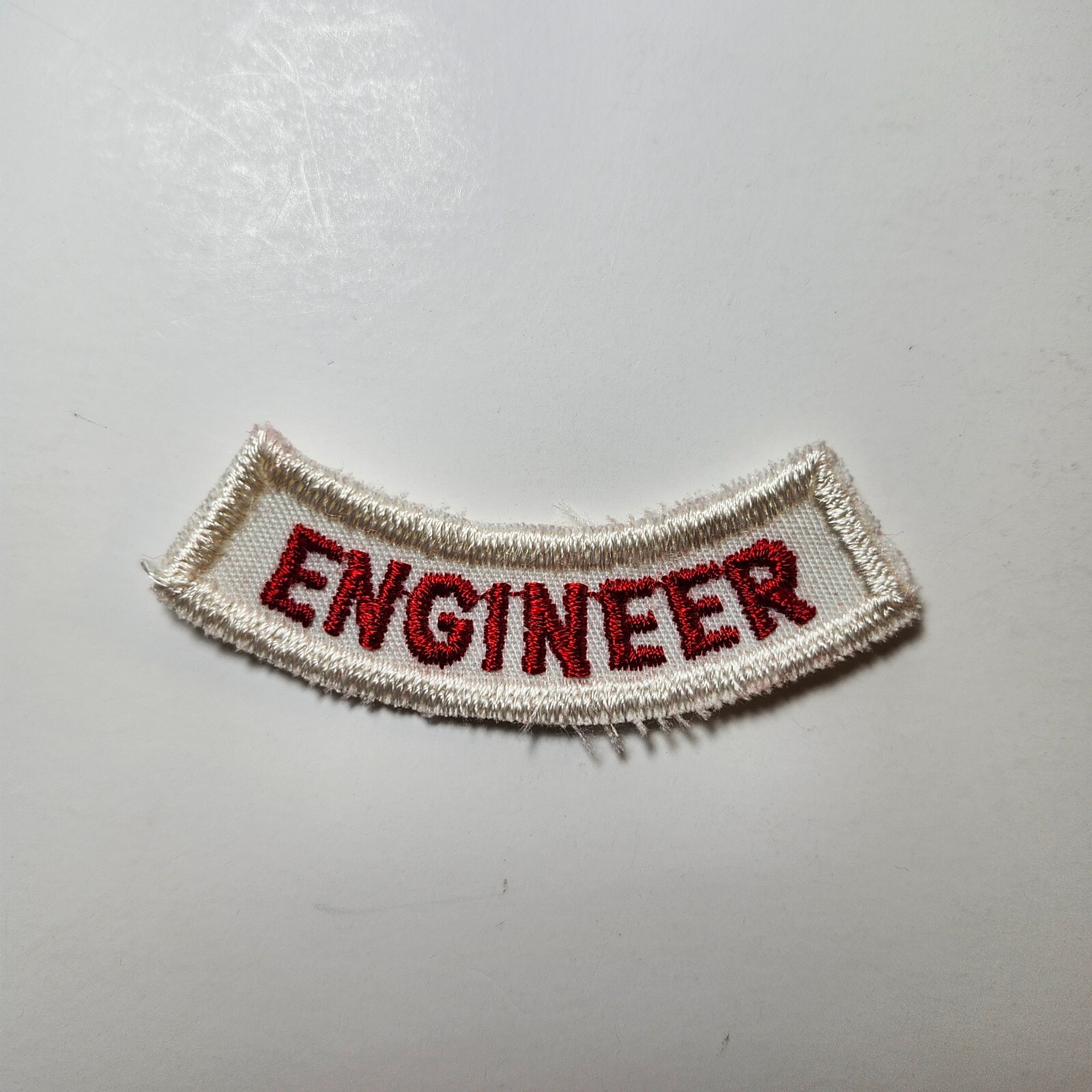(2) ENGINEER Lower Rocker Patch - Red on White Twill NOS *WHITE BORDER*