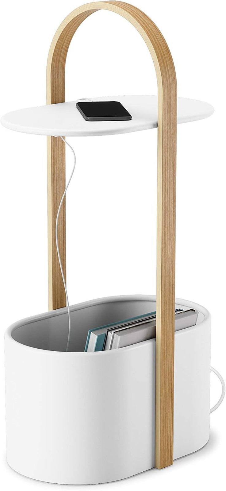 Bellwood Side Table with Storage and Cable Management, White | Built-In Cable Ma