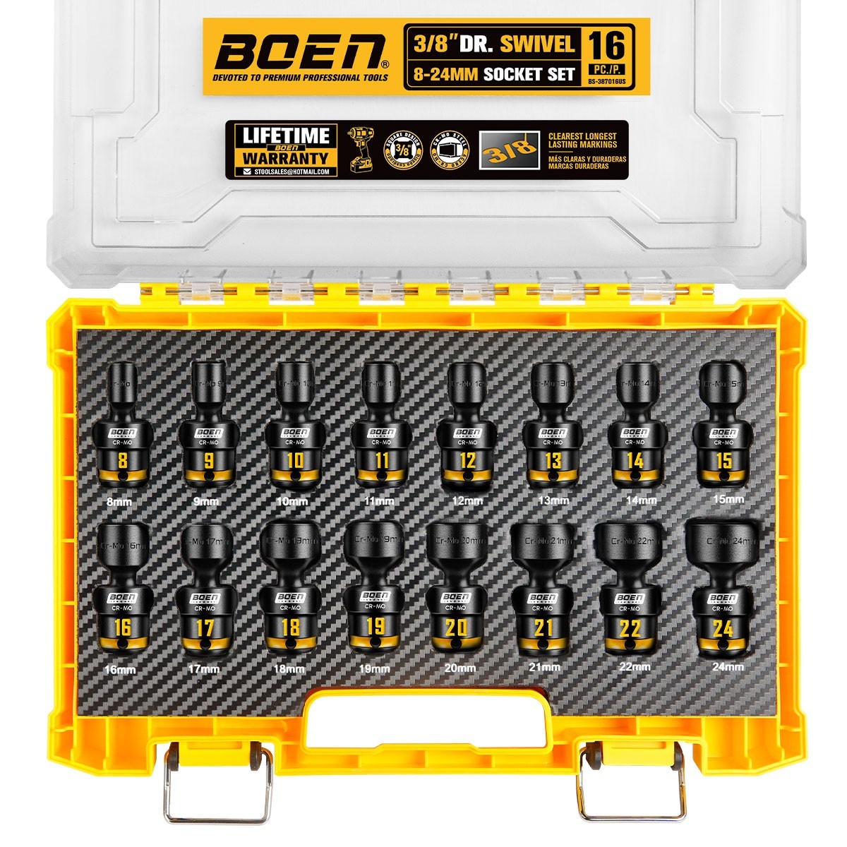 16-Piece  Impact Swivel Socket set, 3/8 Inch Drive Universal Wobbly Sockets