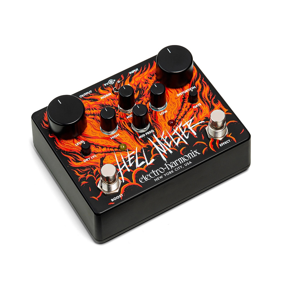 ElectroHarmonix Hell Melter Distortion Effects Pedal Black and Orange