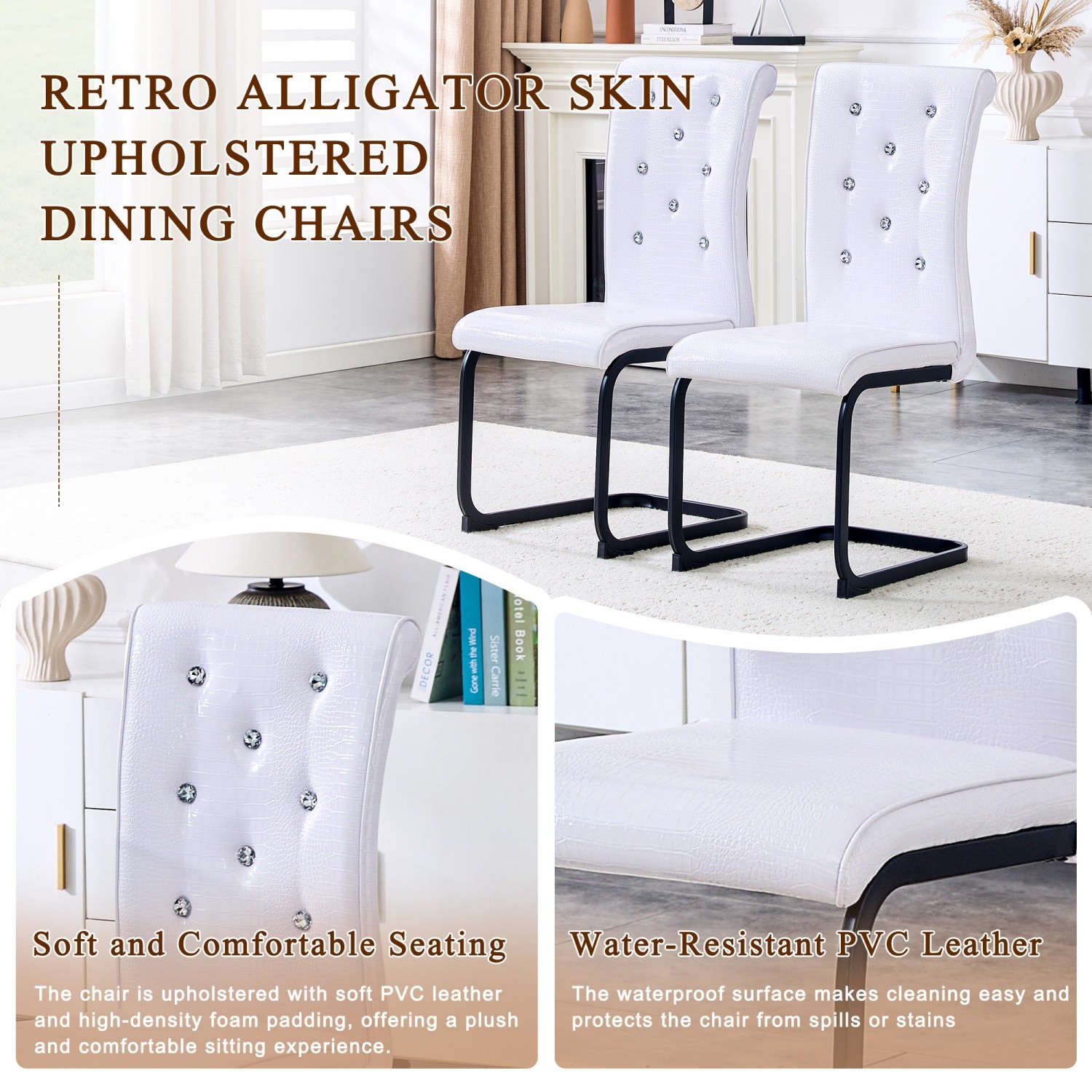 Set of 2/4 Modern Upholstered Faux Leather Dining Chairs w/ Black Metal Bow Legs