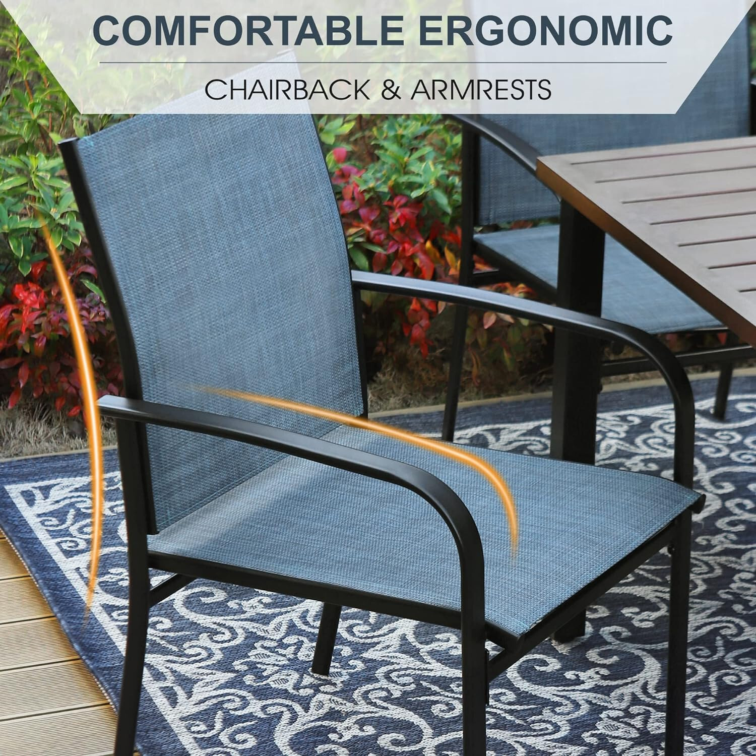 4 Pieces Patio Chairs Outdoor Dining Chair Garden Furniture Armchairs Blue