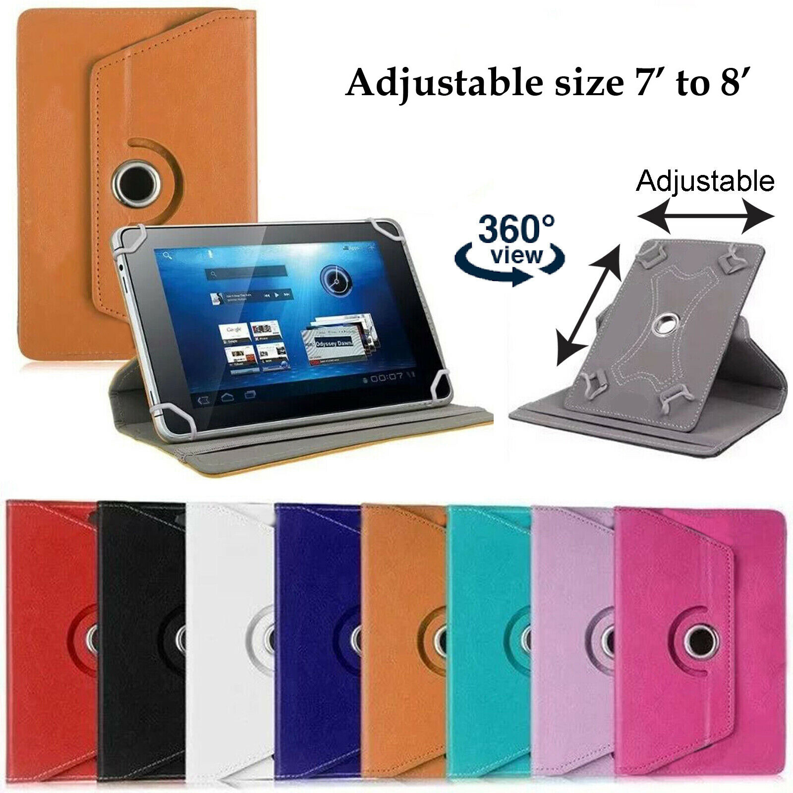Universal Leather Case Cover Flip Stand Wallet for 7 to 8 inch Tablet PC Pad