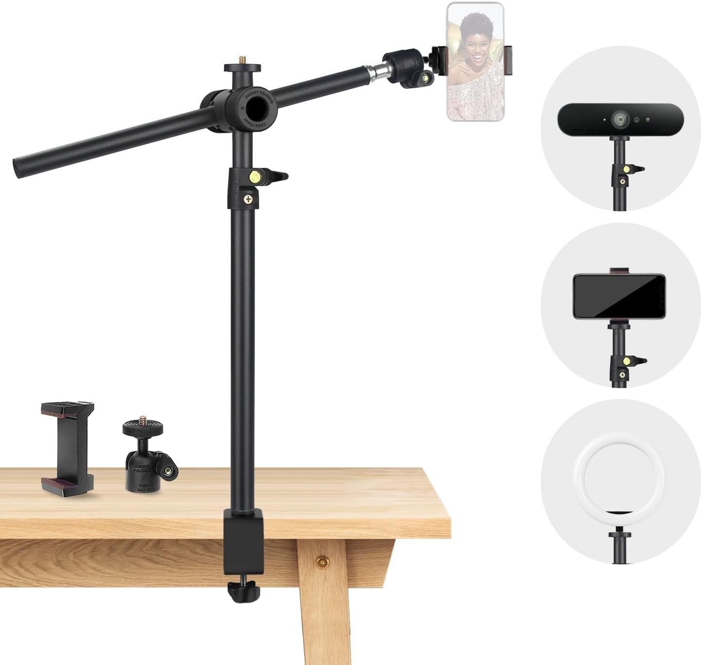 Lightweight 360° Adjustable Camera Arm Desk Stand with C-Clamp for Versatile Use