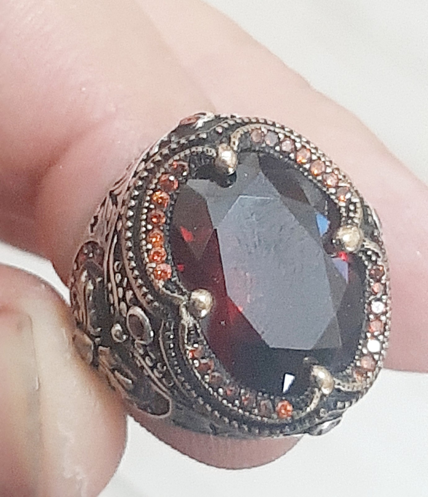 925 SILVER RING Men Solitaire Garnet Ring Sterling Man $