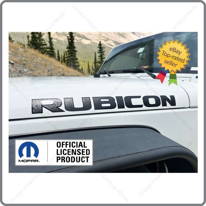 (2x) Jeep Wrangler RUBICON Hood Decals Stickers 3D Topo Map Black Map UV1A7