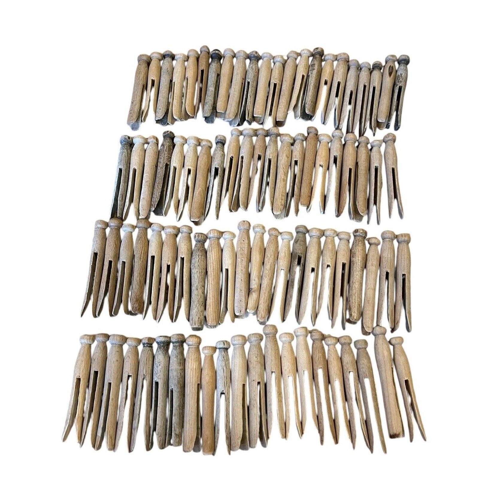 Vintage Wooden Clothes Pins 1950's Lot 88 Round Head Flat Top Maple Patina