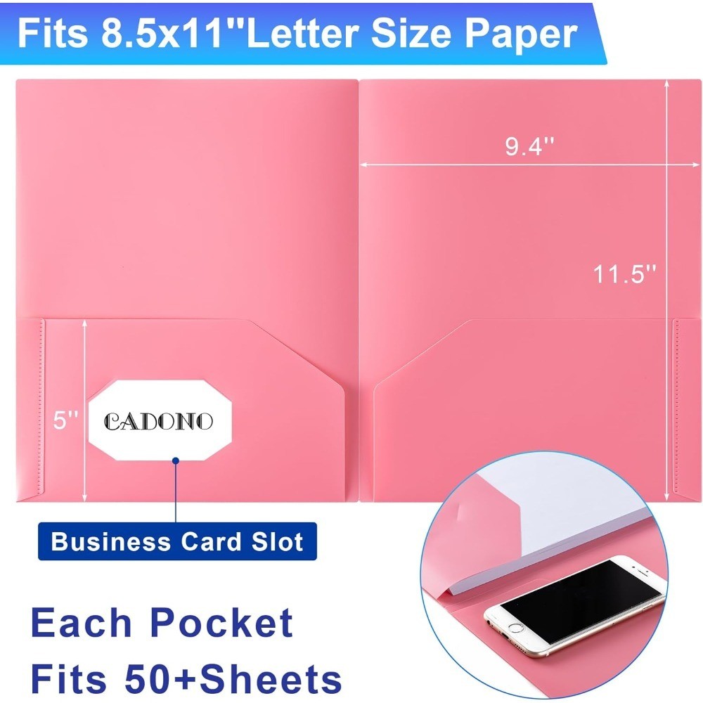 Heavy Duty Plastic Folders 8 Pack with Pockets, Assorted Colors, 2-Pocket File