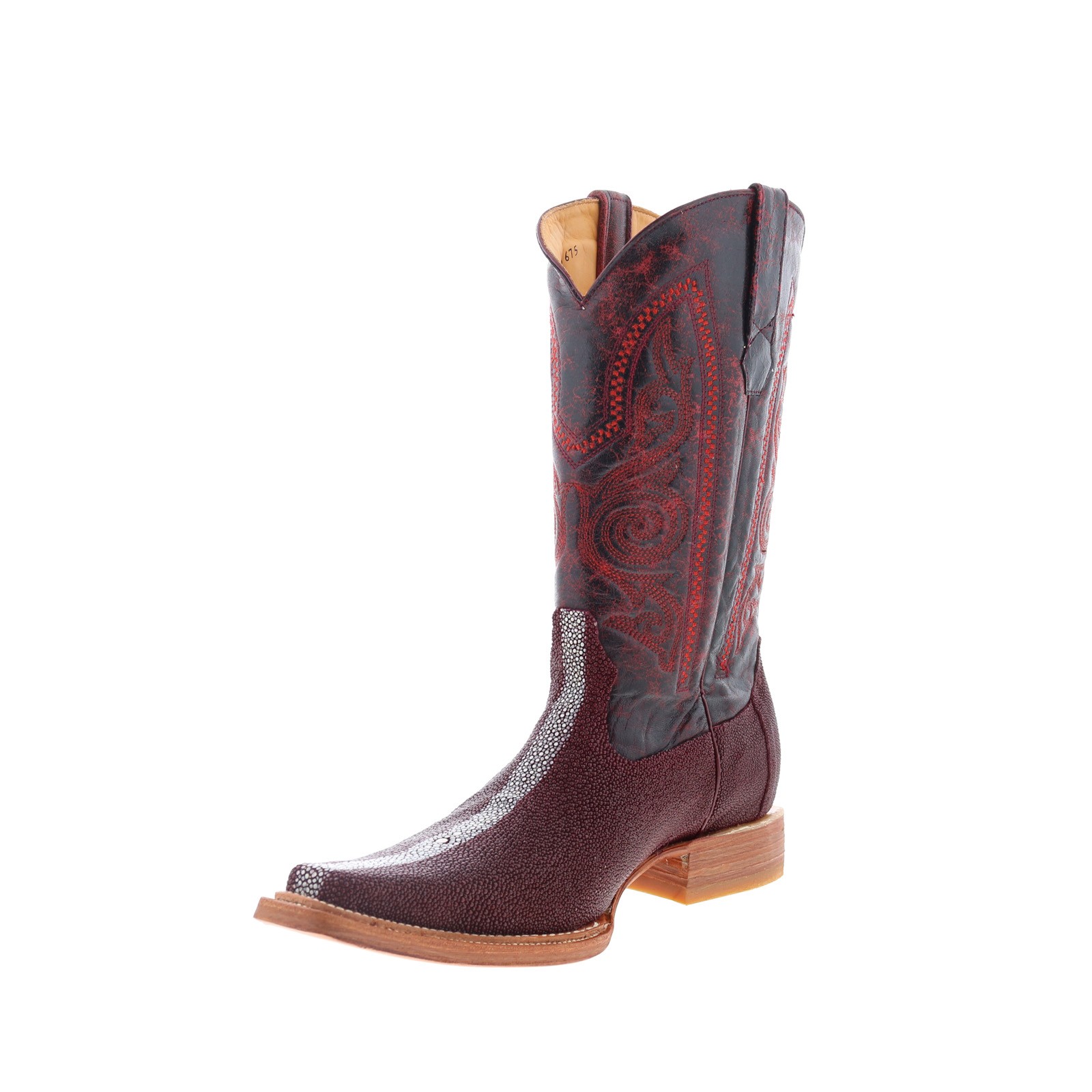 Los Altos Polished Stingray Mens Burgundy Wide Cowboy Western Boots 12