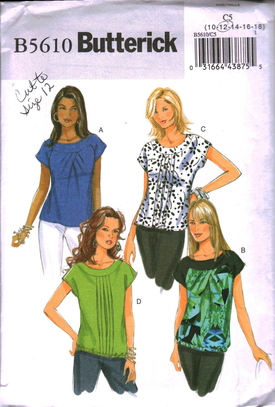 5610 Vintage Butterick SEWING Pattern Misses Casual Loose Fitting Pullover Top