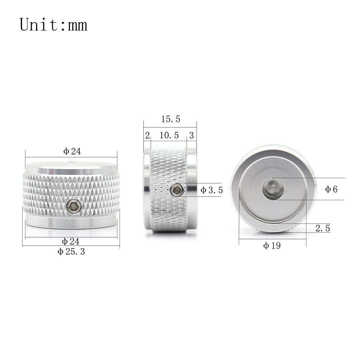 4Pcs Aluminium Alloy Silver Guitar Knobs Volume Audio Pot Control Knurled Knobs