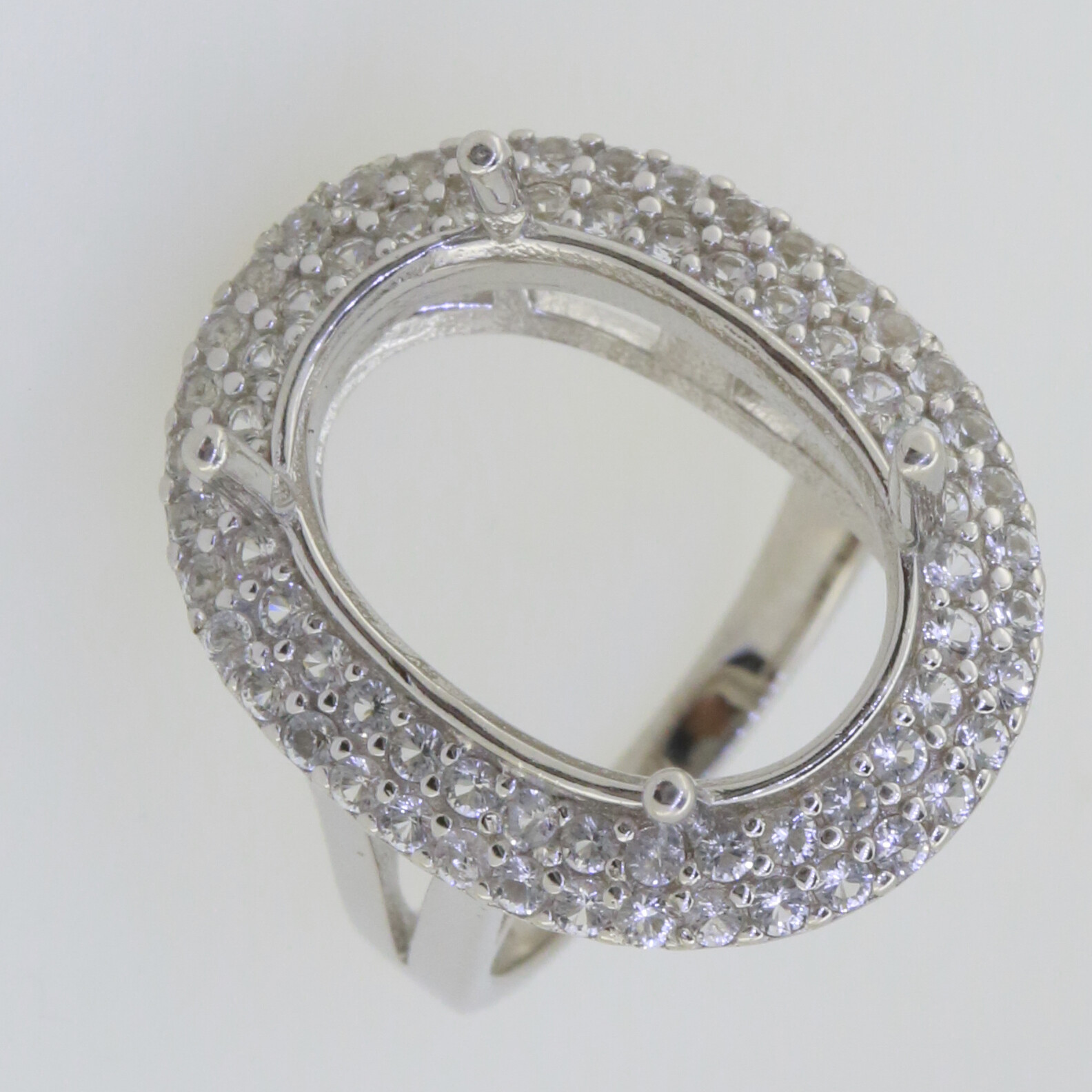 Sterling Silver Semi Mount Ring Setting Oval OV 18x13mm Double Halo Topaz