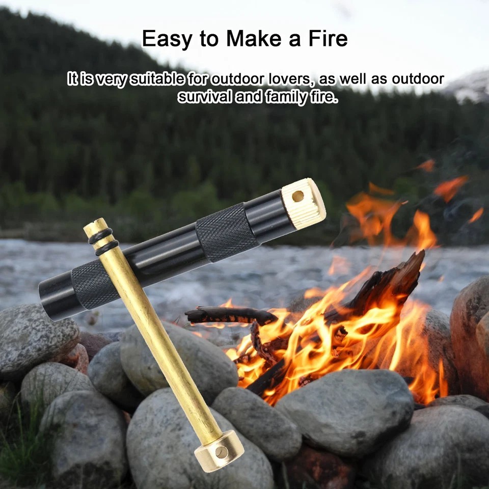 Black Metal Fire Piston Fire Starter Kit Camping Survival Fire Tool Set