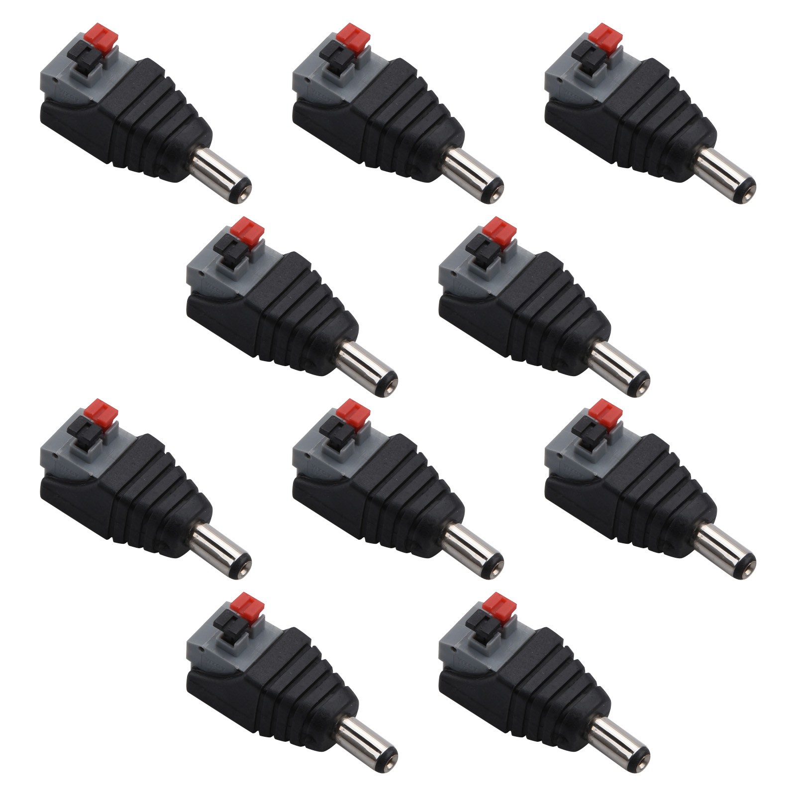 10Pcs Male 5.5mm x 2.1mm DC Power Jack Screwless Quick Connect for LED 12V 24V;