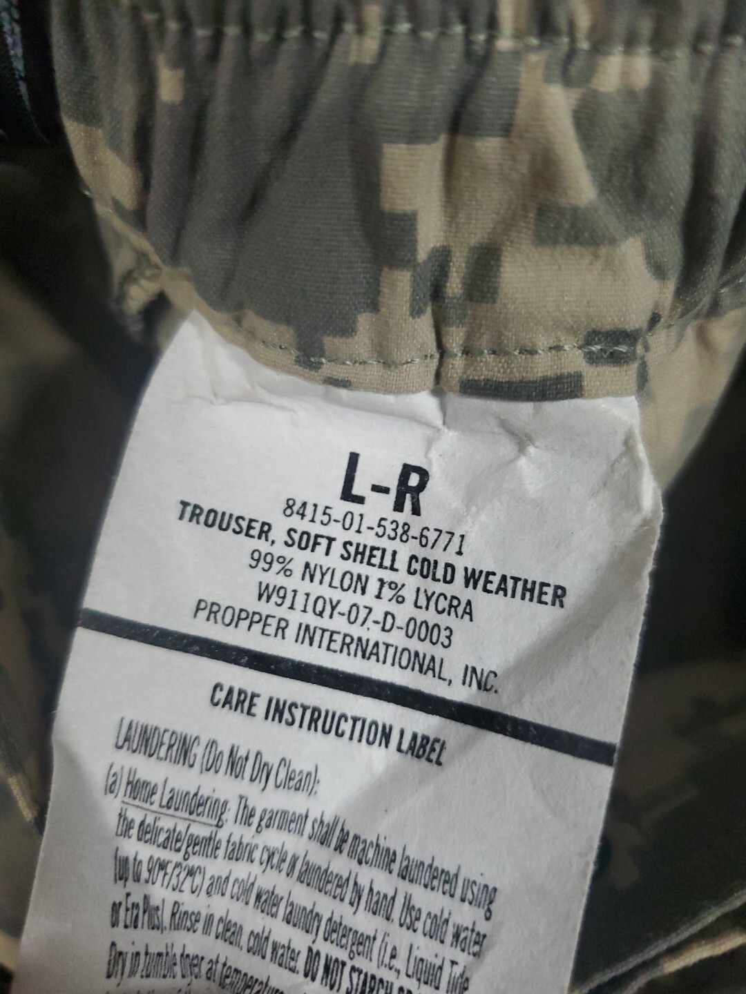 Large Regular ARMY ISSUE ACU DIGITAL SOFT SHELL pant LEVEL 5 cold weather