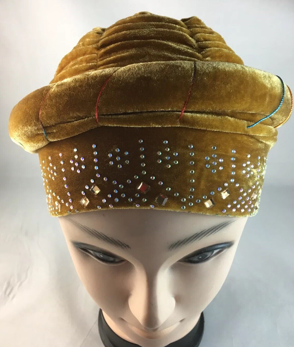 African Women Velvet Spandex Stretch Turban Hat Ladies Head Piece  ~ Gold
