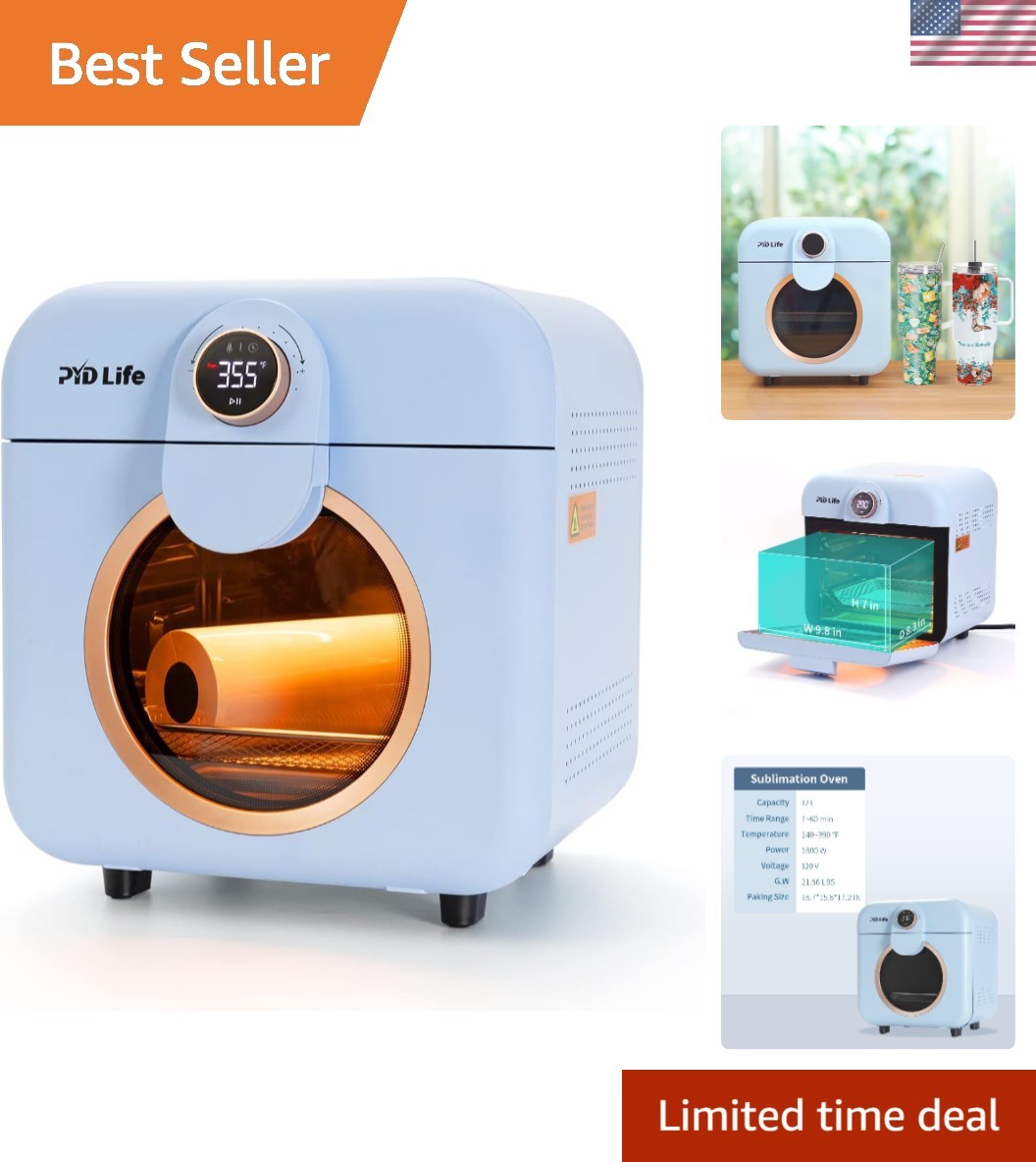 Mini Sublimation Oven Machine 12 L 120 V 1600 W Light Blue Heat Press Machine...