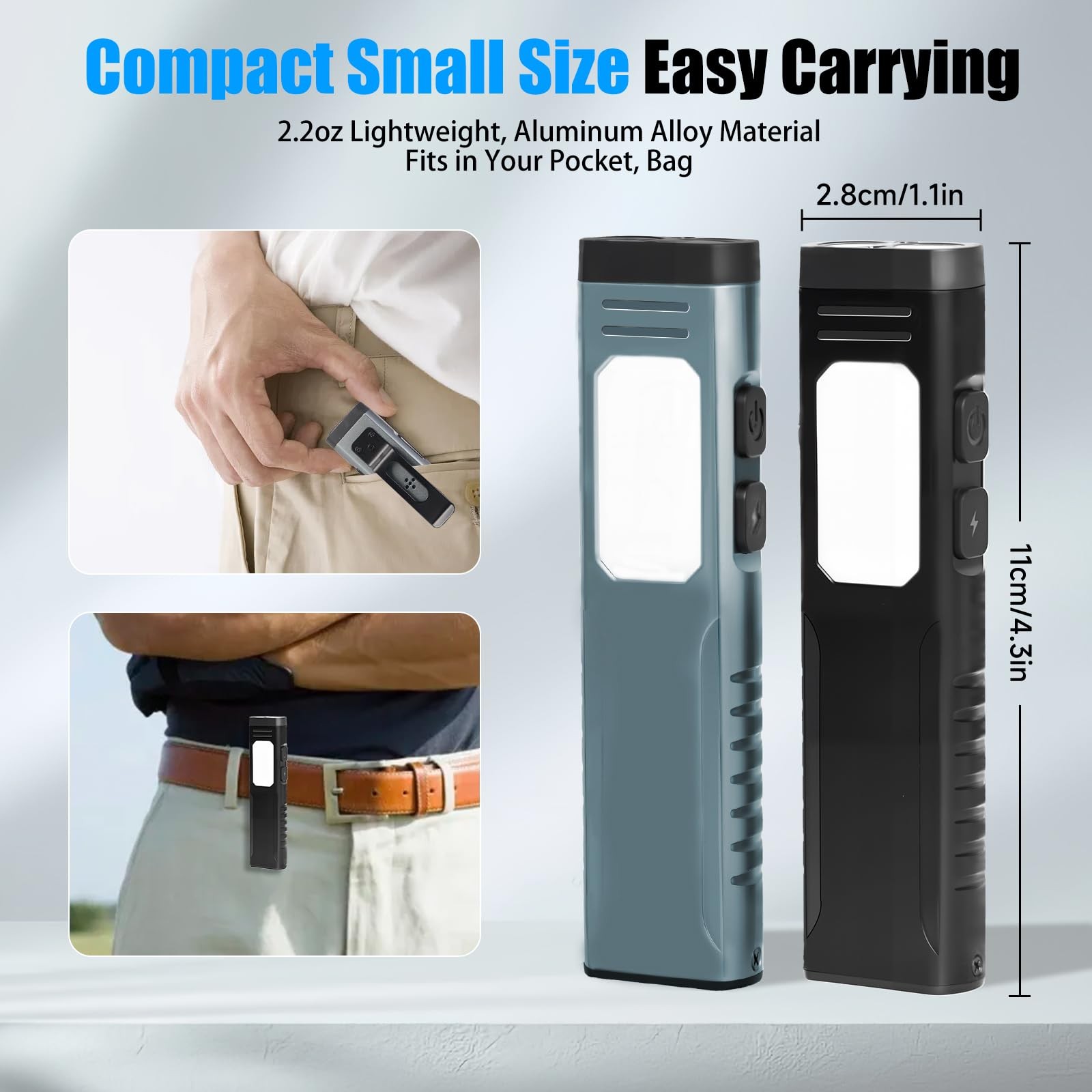 Annteneo Rechargeable EDC Flashlight with Sound Beeper, Portable Flat Pocket ...