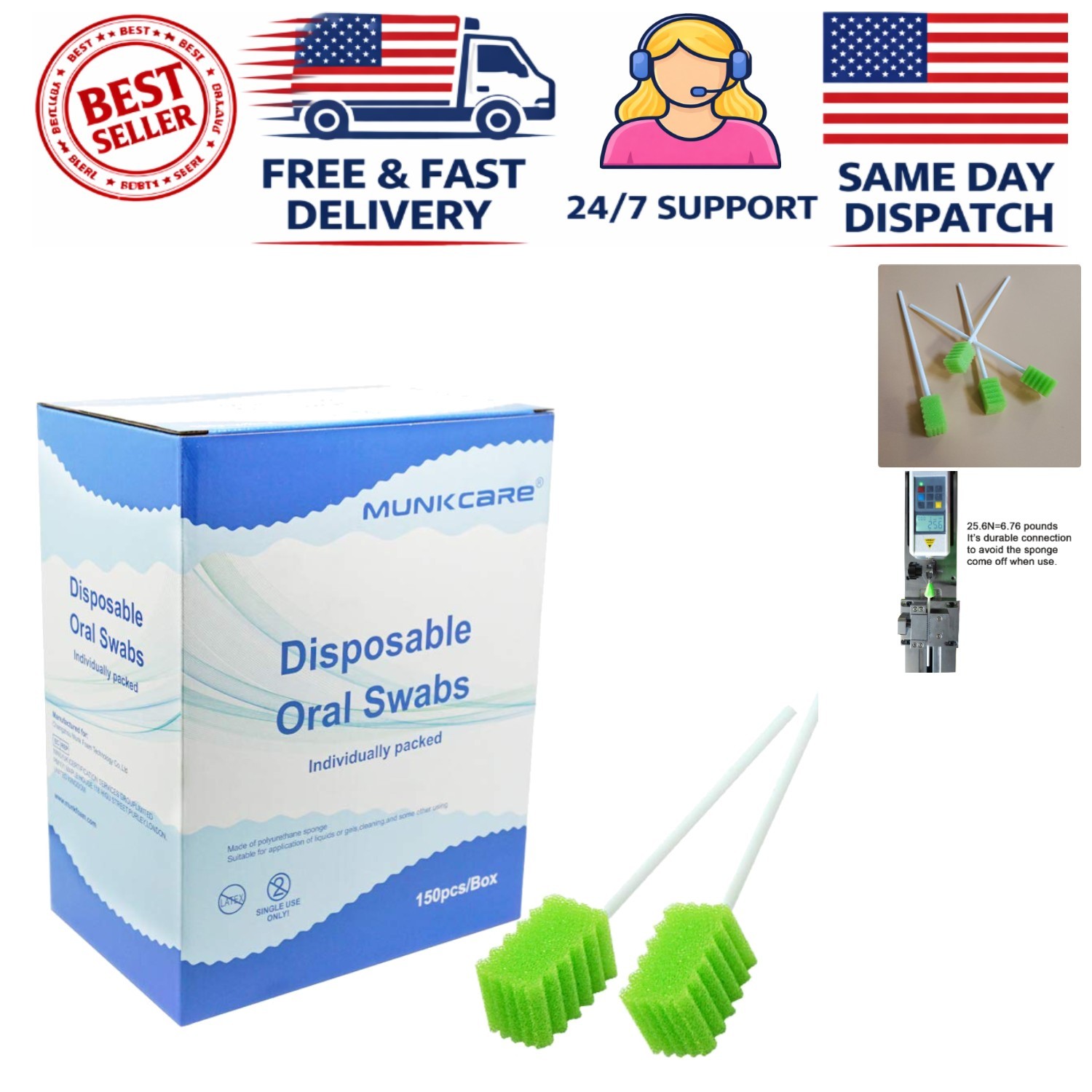 High-Quality Tooth Shaped Dental Swabs - 150 Count, Individually Wrapped Hygiene
