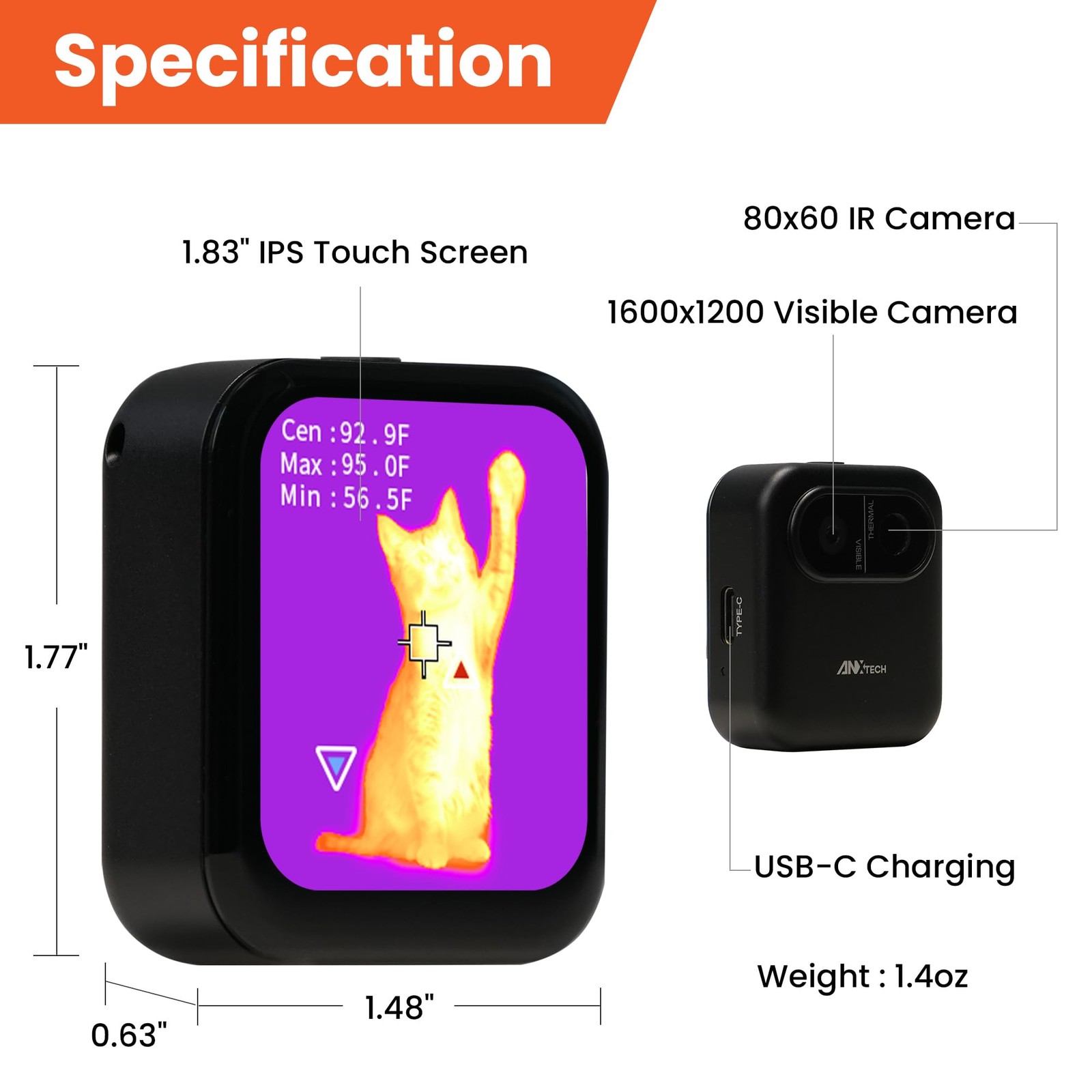 ANXTECH Small Thermal Imaging Camera for Beginner – Mini Imager Black