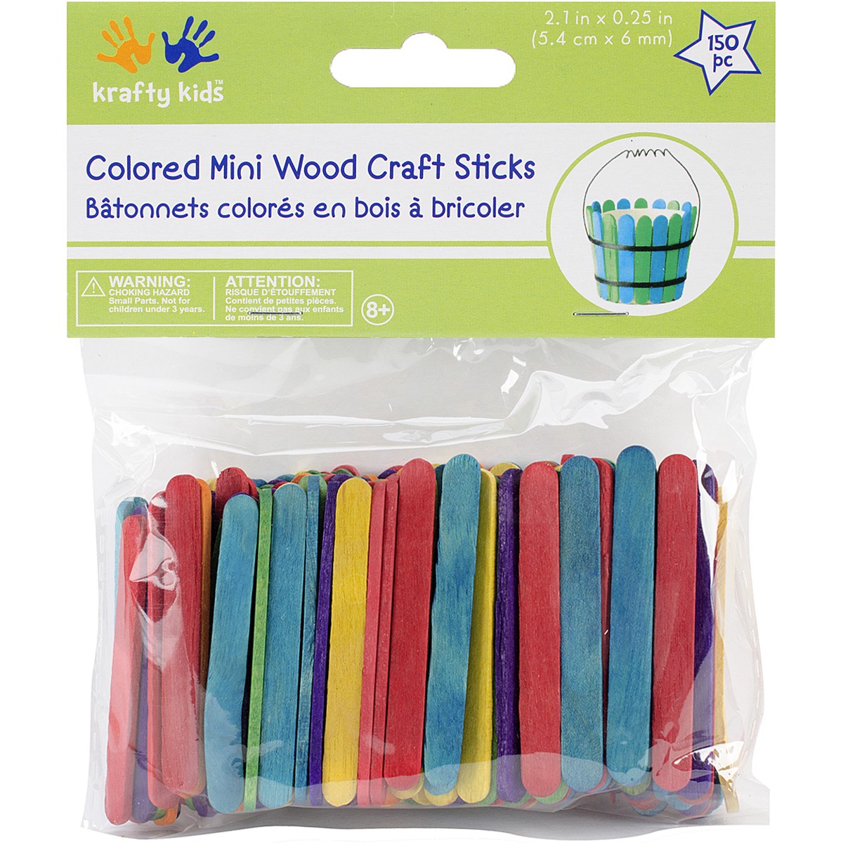 Krafty Kids Mini Craft Sticks-Colored 2.125" 150/Pkg