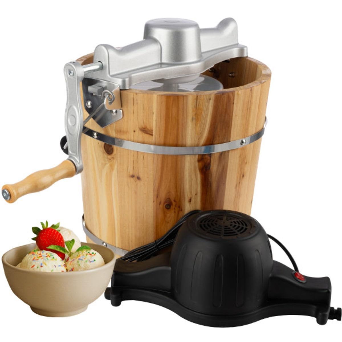 Electric Ice Cream Maker Machine - 4 Quart Old Fashioned Icecream Maker with Han
