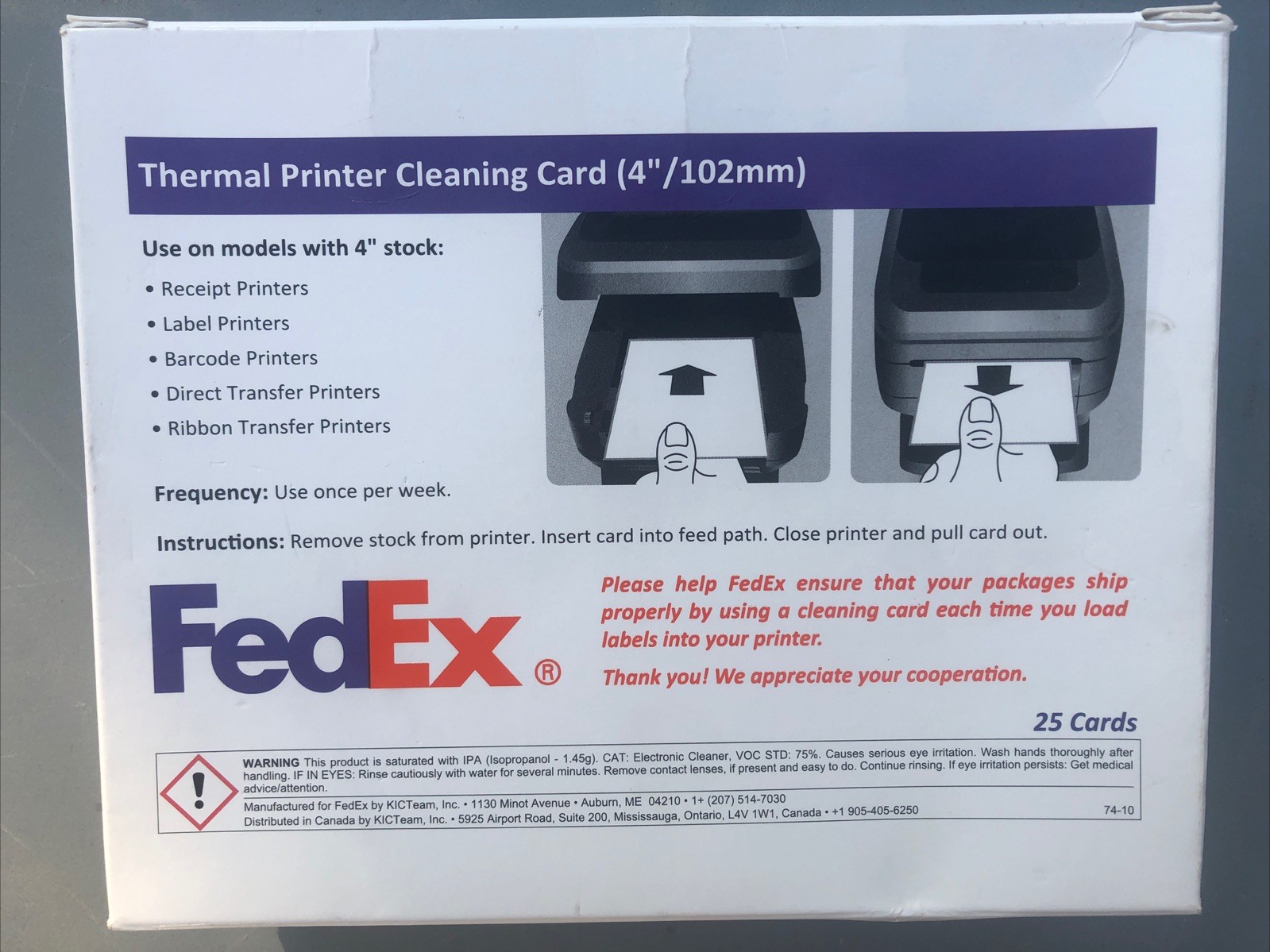 Thermal Printer Cleaning Cards 4x6 For Barcode Receipt Printers 25/Pk FedEx NEW