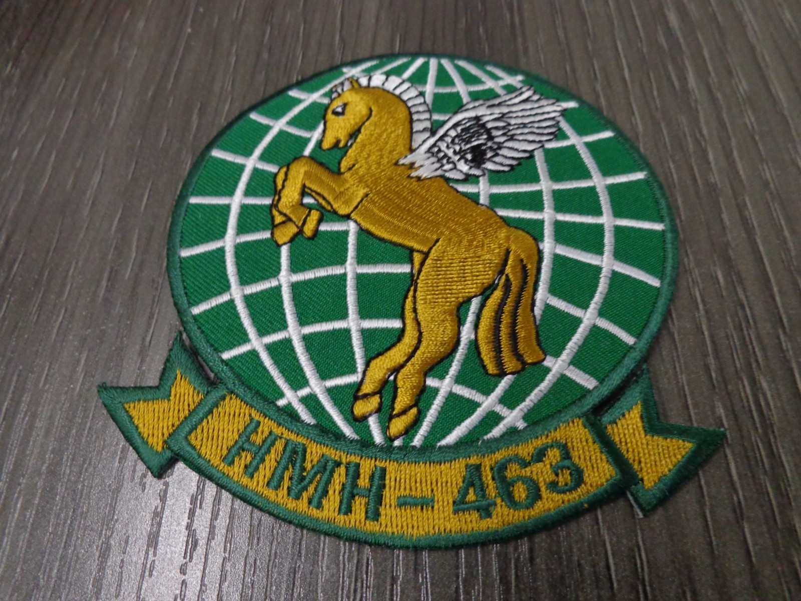 4" MARINE CORPS HMH-463 PEGASUS HELICOPTER SQUAD GREEN EMBROIDERED JACKET PATCH