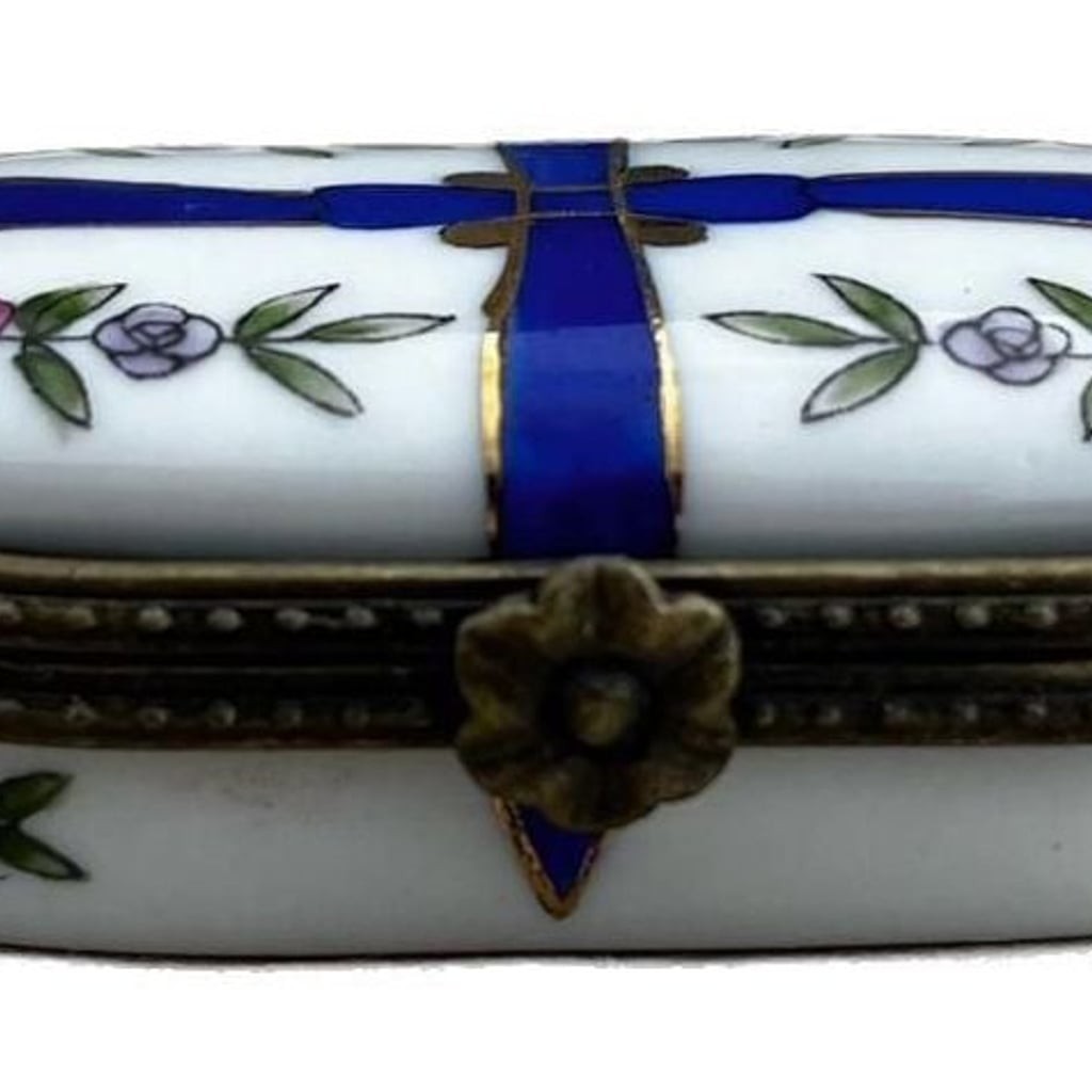 Vintage CBK LTD. Brass Hinged Porcelain Trinket Box