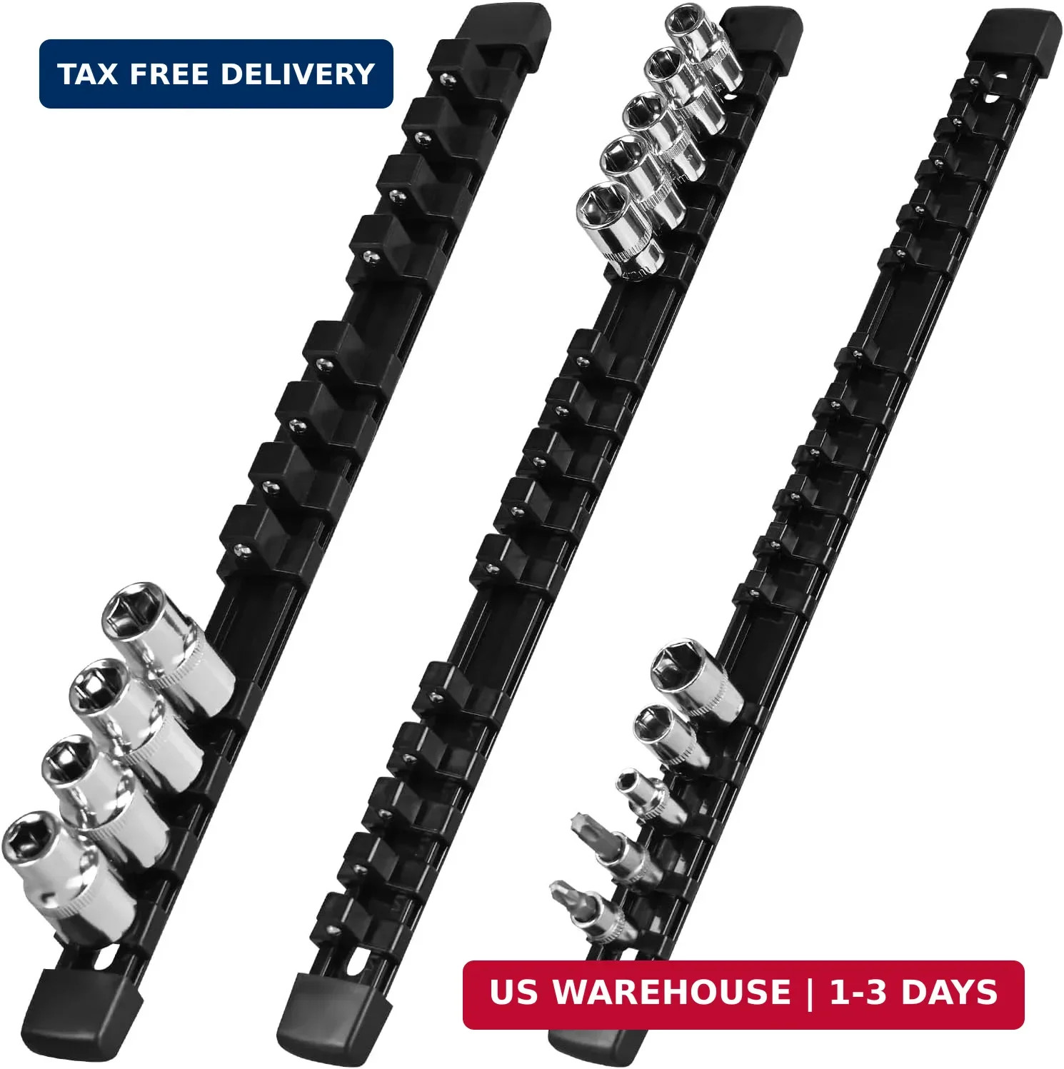 Socket Organizer Set 3PCS ABS Holder Kit, 1/4-Inch x 16, 3/8-Inch x 15, 1/2-Inch