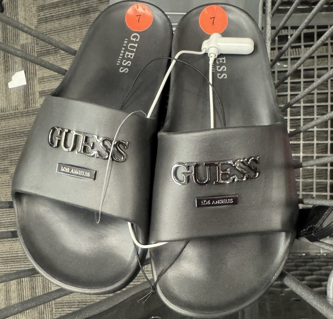 GUESS Black Logo Slide Sandals Women's 7 8 9 Slip On Solid Casual Summer
