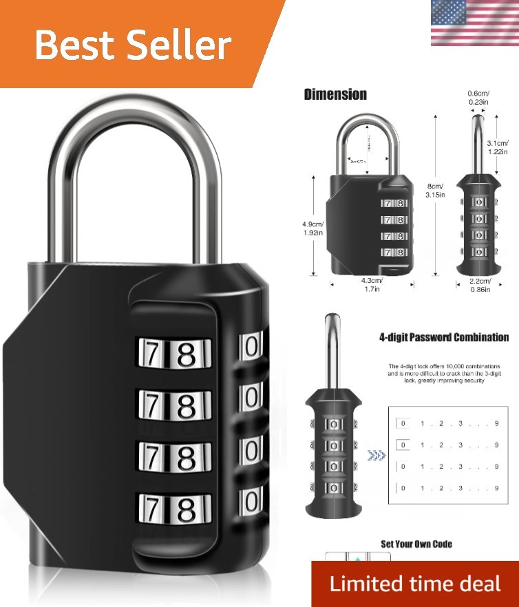 Zinc Alloy 4-Digit Padlock with Alarm - Ideal for Doors, Toolboxes, and Fences