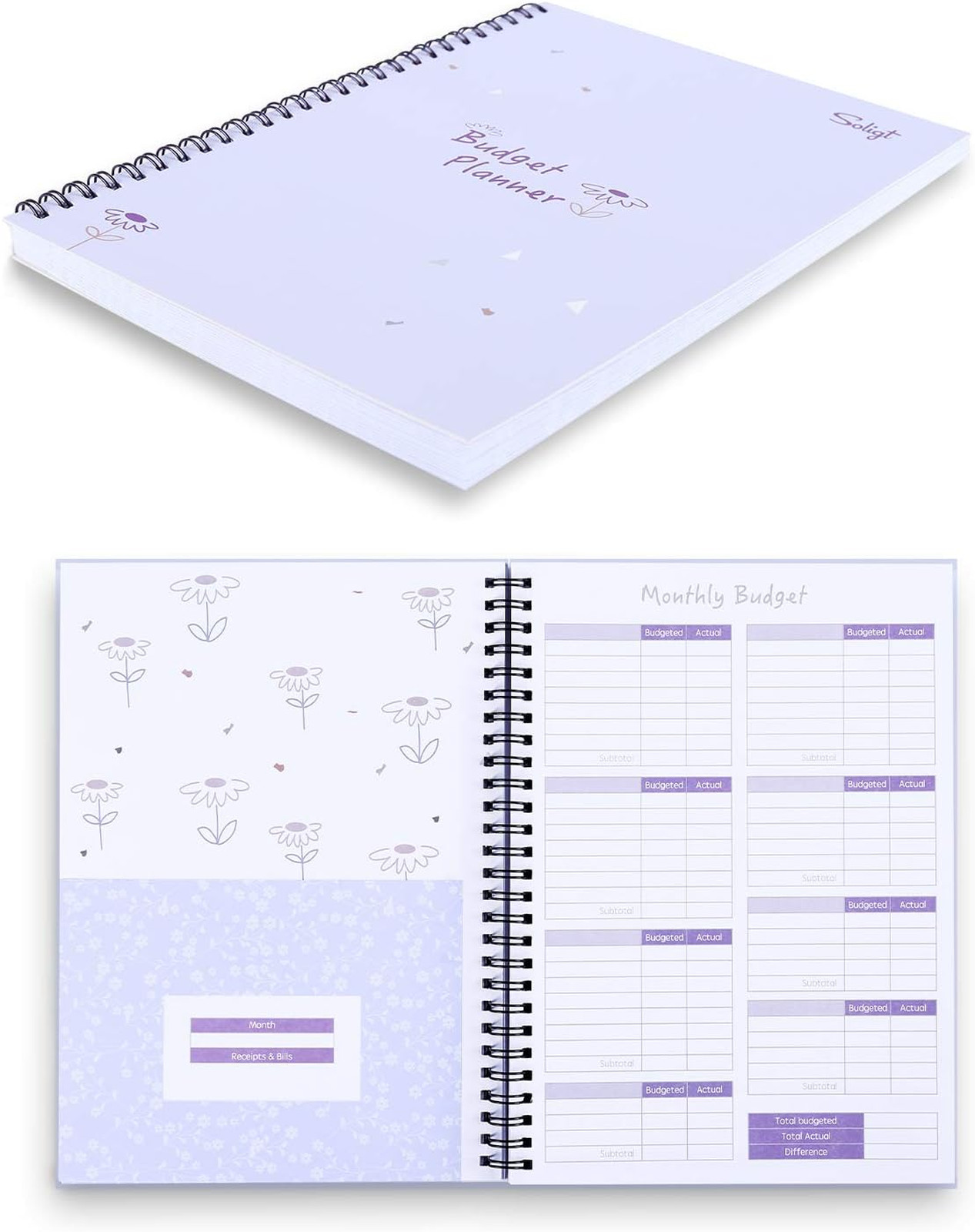 Monthly Budget Planner Book Undated with 12 Pockets for Income Debt Savings