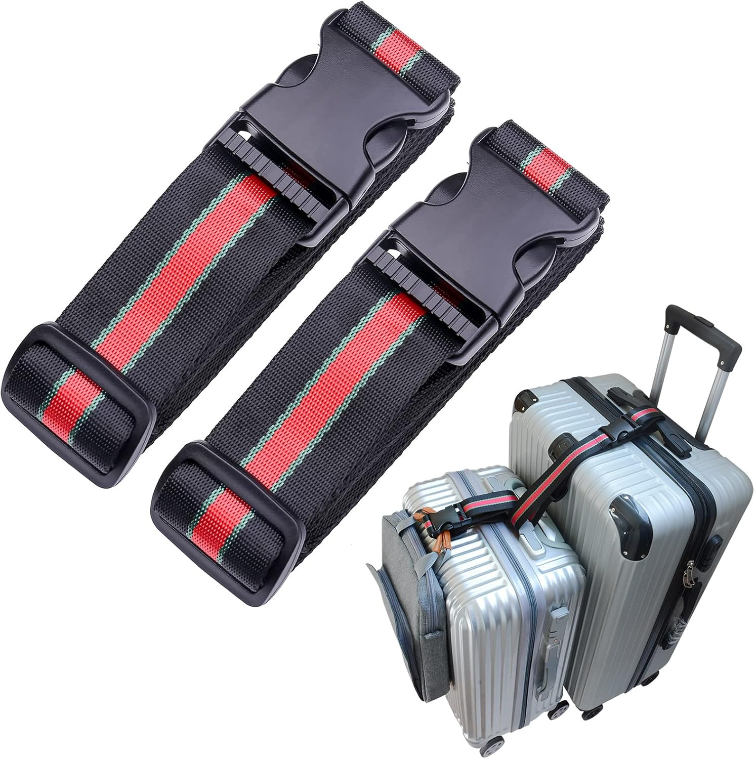 Luggage Strap add a Bag, Heavy Duty Adjustable Suitcase Belt Travel Attachment T