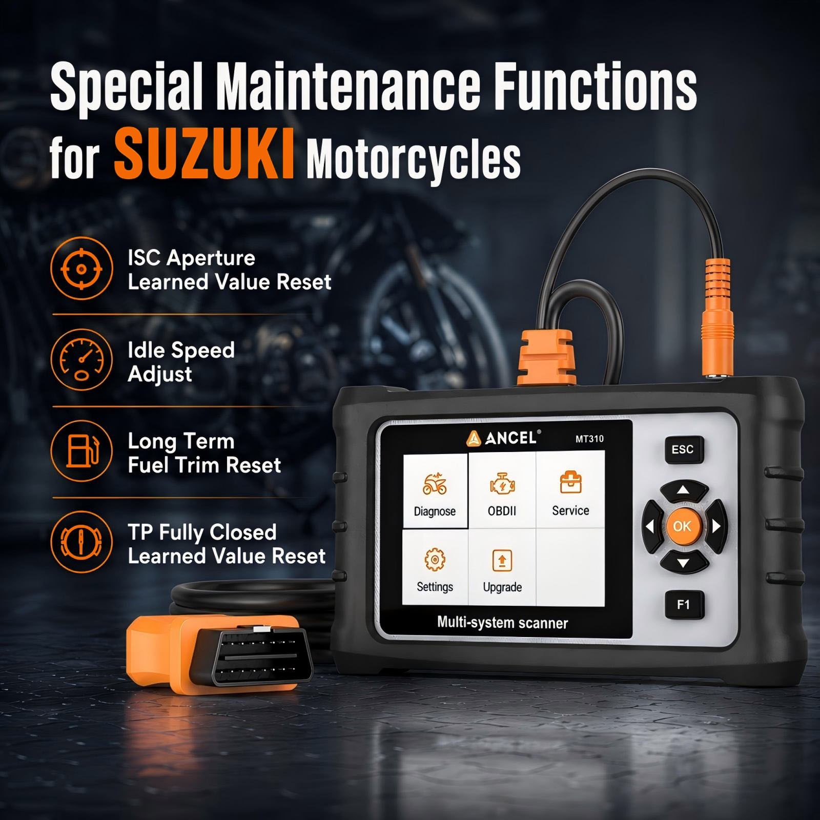 Motorcycle Scanner Full System Diagnosis Read Clear Fault Codes Service Reset