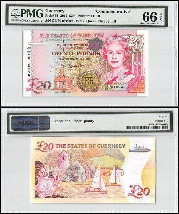 Guernsey 20 Pounds, 2012, P-61, Commemorative, PMG 66