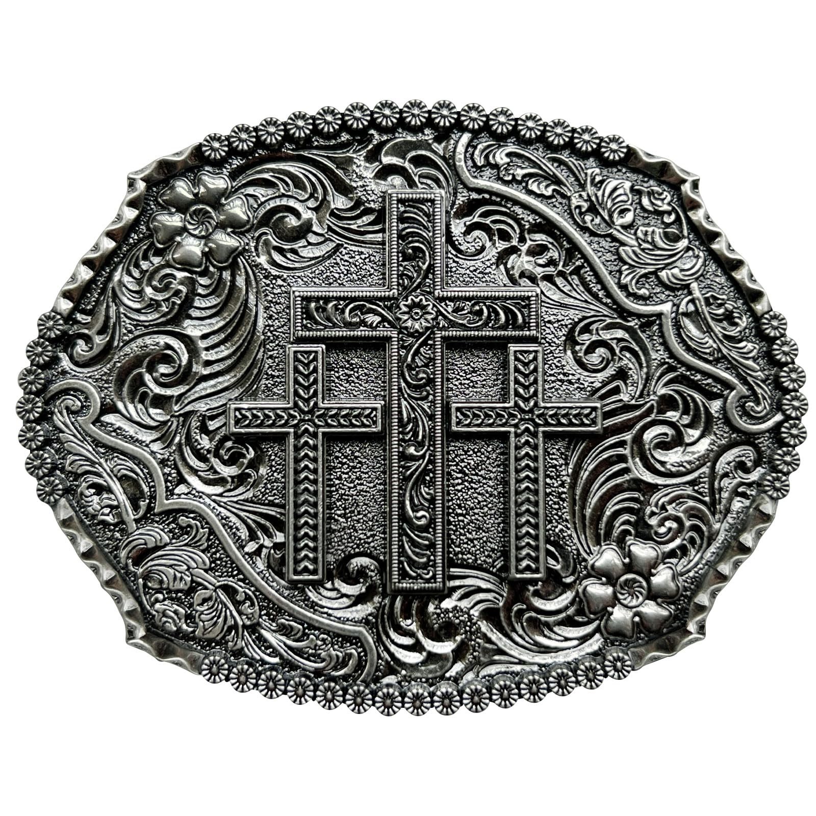 LKKLUYIC Religious Cross Western Belt Buckles for Men Cowboy Large, Silver