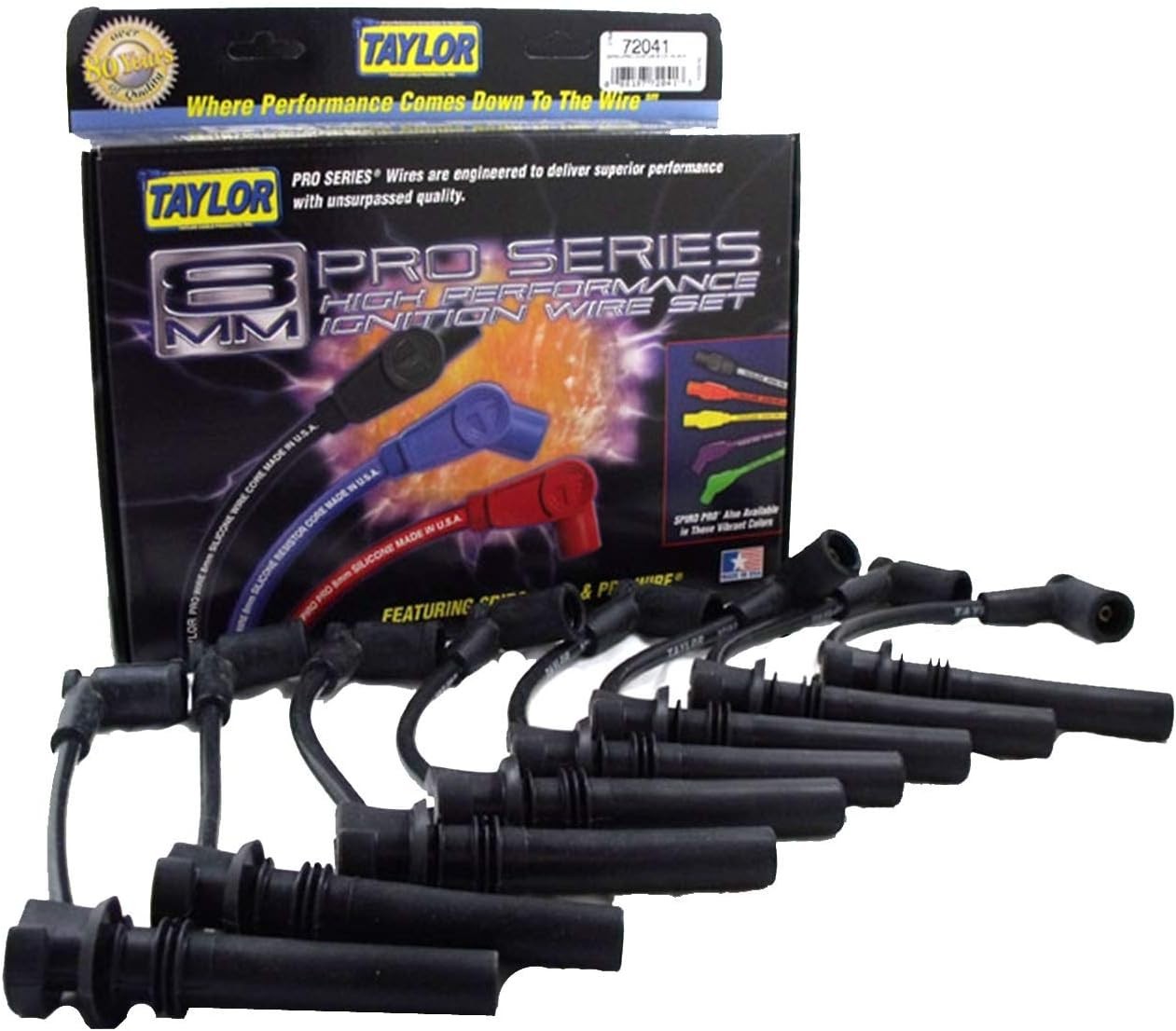 Taylor Spark Plug Wire Set 72041; Spiro Pro 8mm Black for Dodge 5.7 HEMI, Shorty