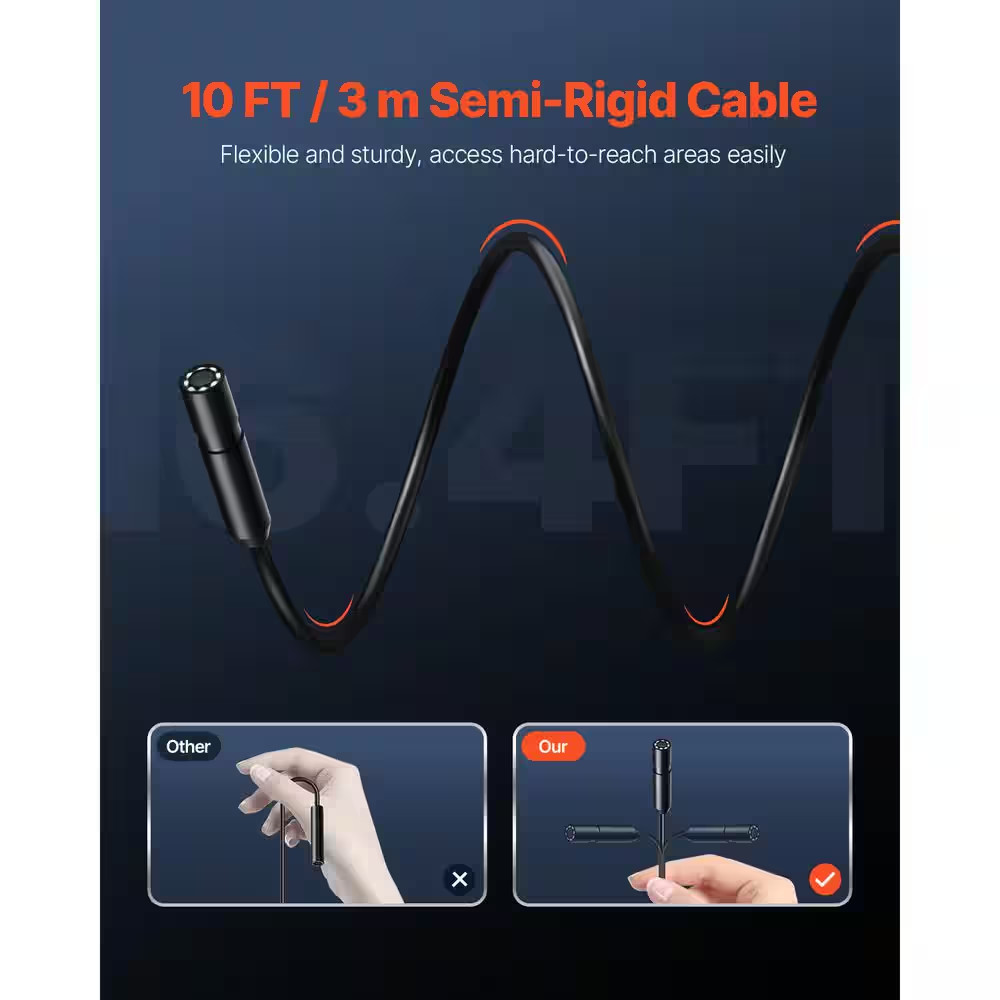 1920P HD Endoscope with Light, Android/Ios Compatible. 8 LED Lights, 10 Ft. Semi