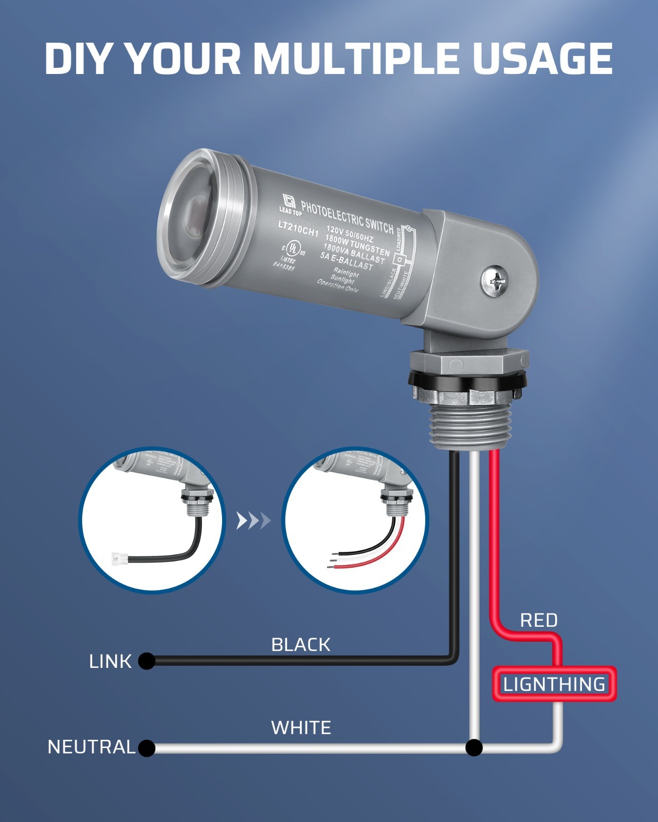 DEWENWILS Outdoor Light Sensor, Auto On/Off at Dusk/Dawn, Waterproof