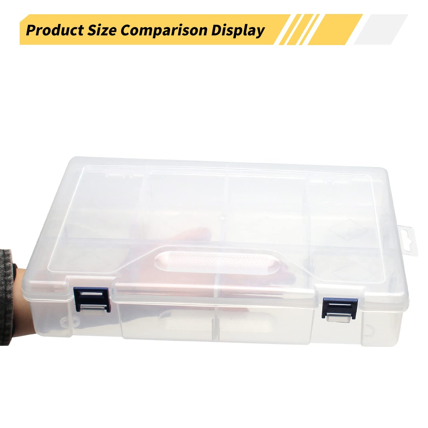 Large 10 Grids Clear Plastic Organizer Box Craft Storage with Adjustable Divi...