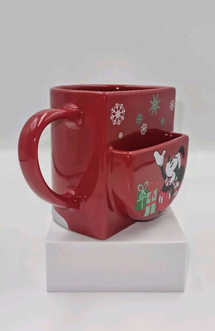 Mickey Mouse Christmas Mug With Cookie Compartment Disney 4" Festive Ceramic Cup