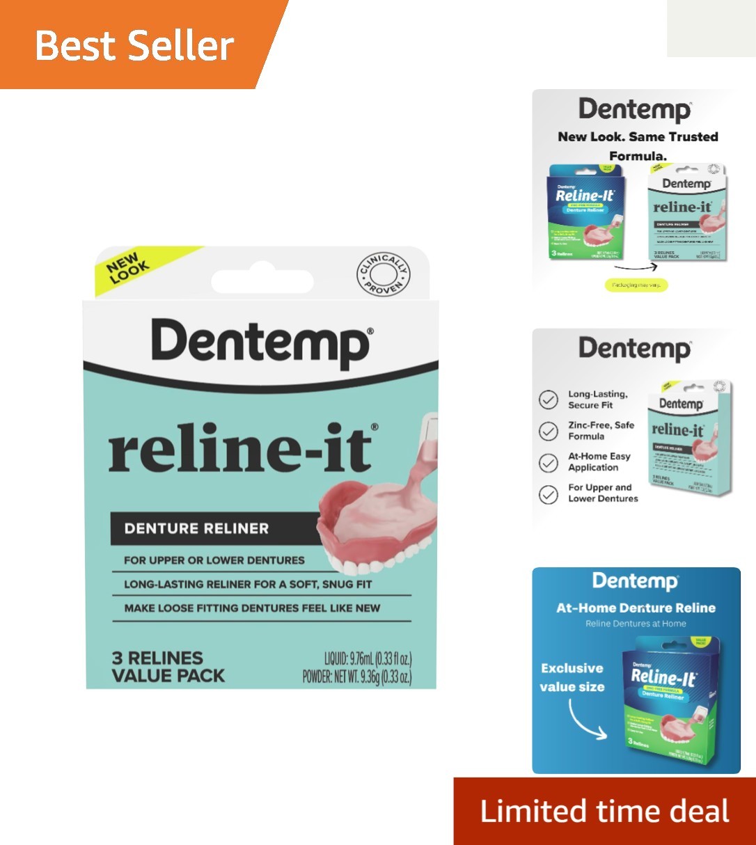 Denture Reline Kit Value Pack - 3 Advanced Formula Relines for Maximum Comfort
