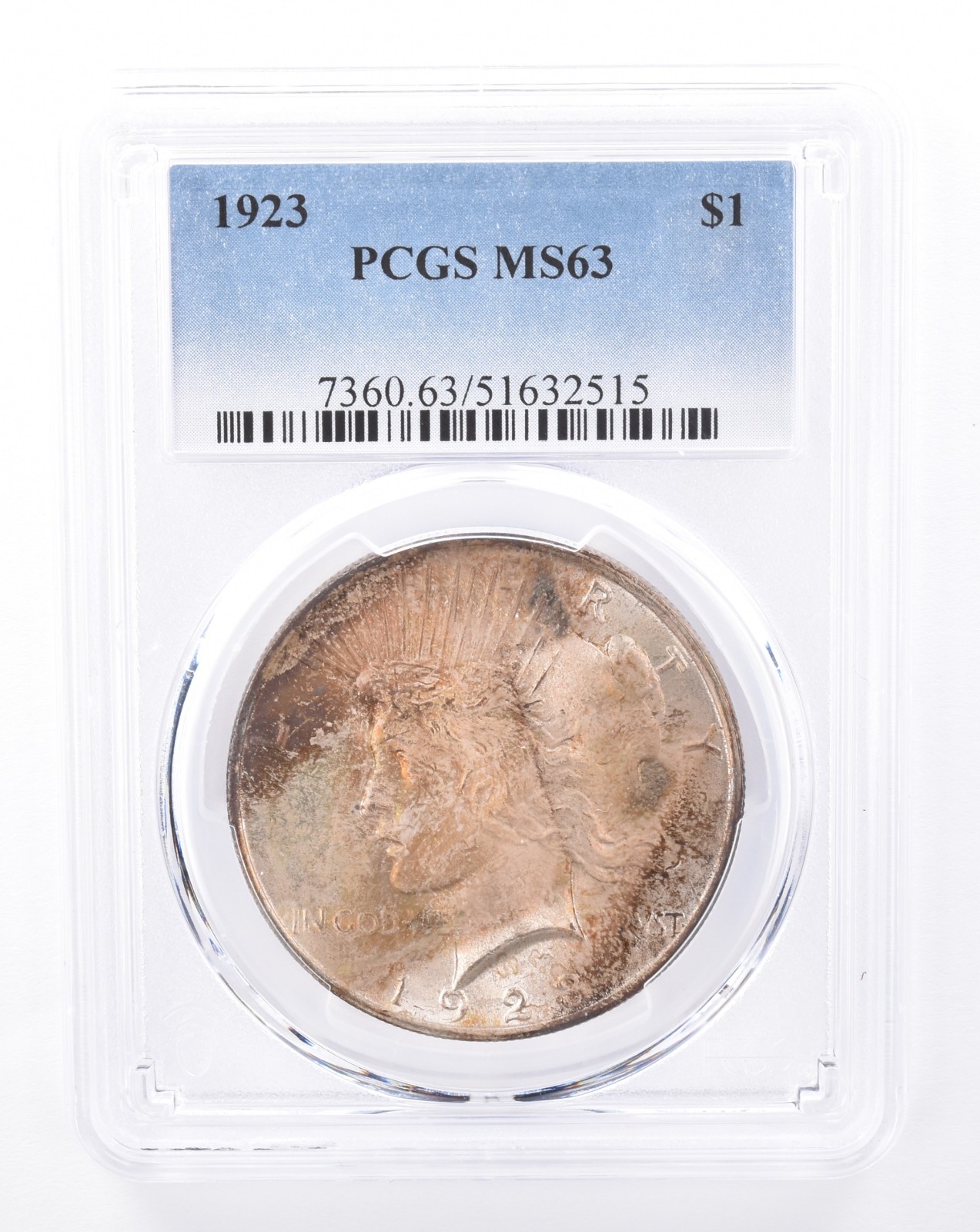 1923 Peace Silver Dollar MS63 PCGS Beautiful Tone *9438