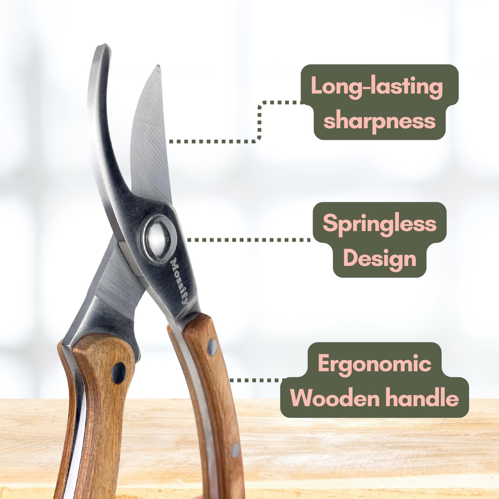 Mossify Garden Shears 8” – Premium Stainless Steel Pruning for Silver