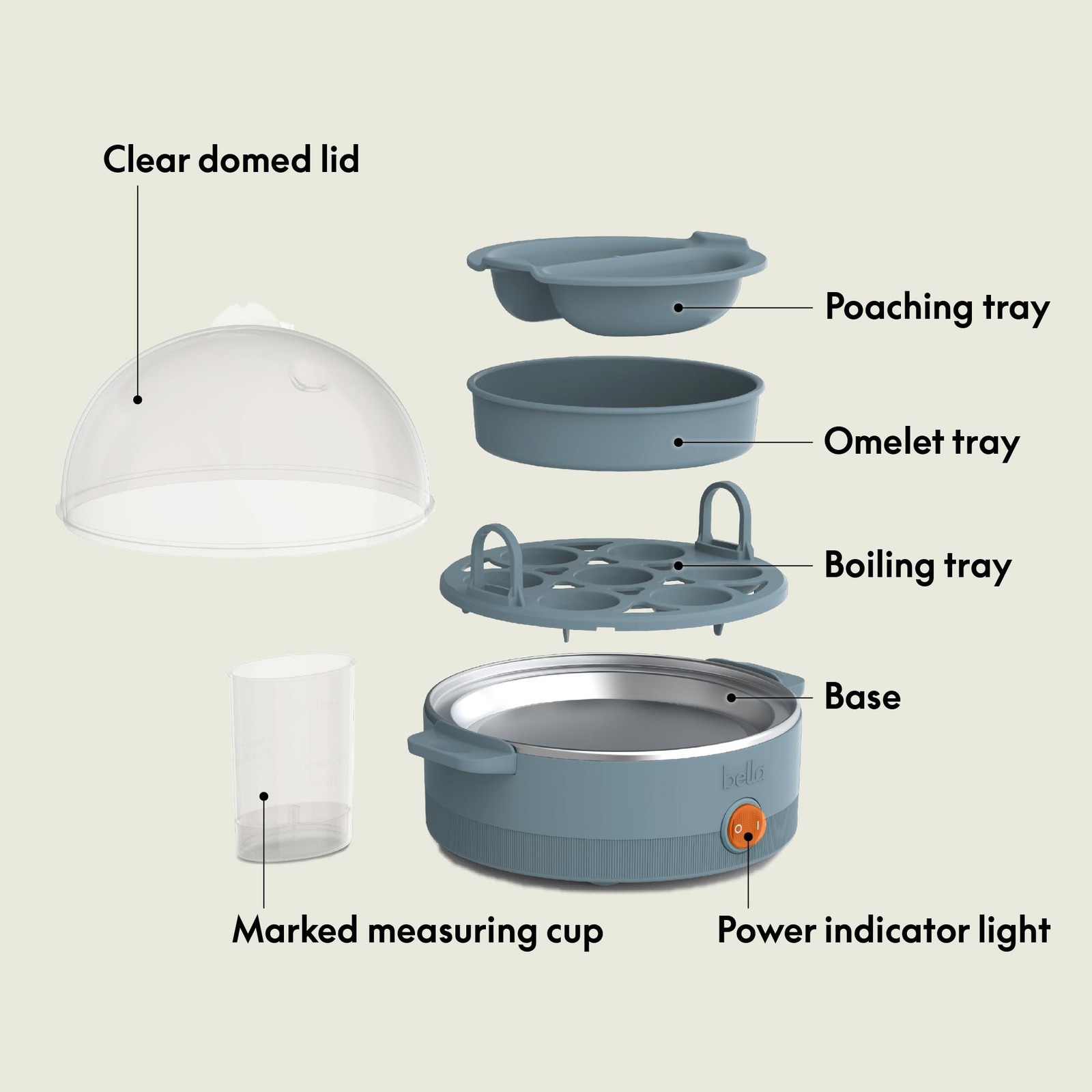 bella Electric Egg Cooker, 7 Eggs Capacity Tray, Single Stack, 7 Eggs, Surf
