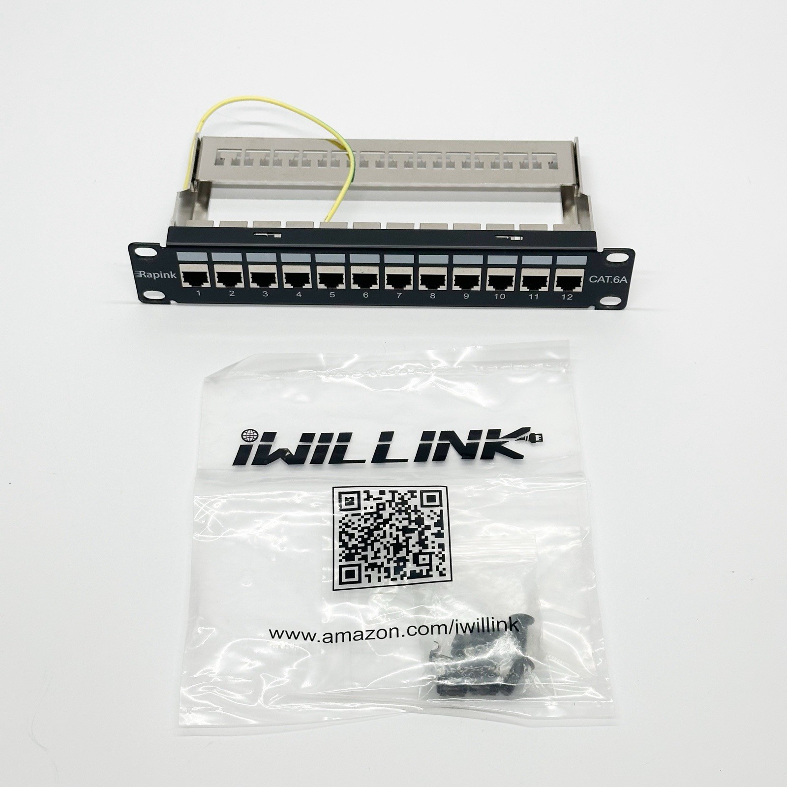 iwillink 10Gbps Cat6A Patch Panel 12 Port, Keystone Patch Panel with Back Bar