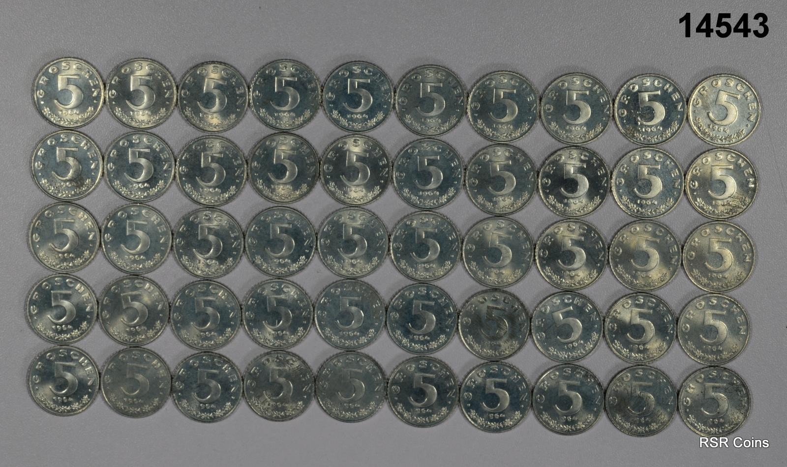 1964 AUSTRIA 5 GROSHEN ROLL 50 COINS BU! #14543