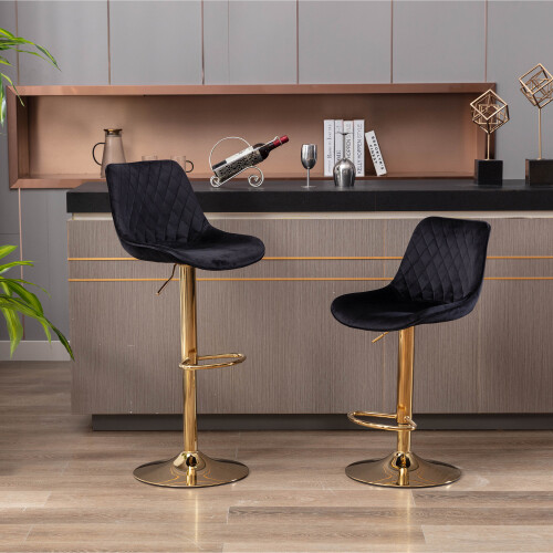 2pcs Adjustable Modern Swivel Bar Stools Set Dining Chair Counter Height Black